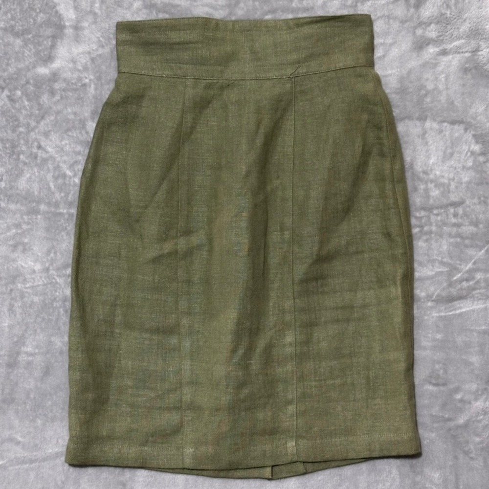 Georges Marciano Vintage Olive Green 100% Linen Pencil Skirt High Waist Size 4